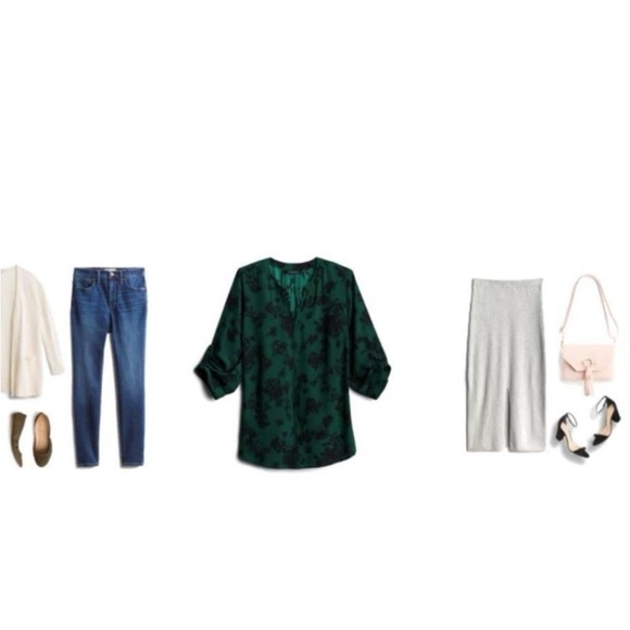 41 Hawthorne Karie Split Neck Blouse Green Black Floral 3/4 Sleeve Top Size 1X - Picture 7 of 12